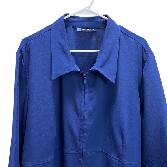 PENNINGTONS Royal Blue Formal Blouse size 4X Business Casual Zip Up Top Collared - Picture 4 of 8